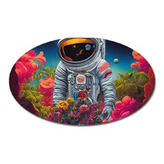 Astronaut Universe Planting Flowers Cosmos Galaxy Oval Magnet by Pakemis