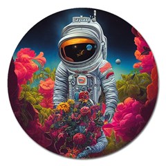 Astronaut Universe Planting Flowers Cosmos Galaxy Magnet 5  (round) by Pakemis