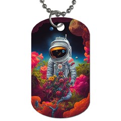 Astronaut Universe Planting Flowers Cosmos Galaxy Dog Tag (one Side) by Pakemis