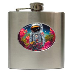 Astronaut Universe Planting Flowers Cosmos Galaxy Hip Flask (6 Oz) by Pakemis