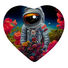 Astronaut Universe Planting Flowers Cosmos Galaxy Heart Ornament (two Sides)