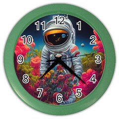 Astronaut Universe Planting Flowers Cosmos Galaxy Color Wall Clock by Pakemis