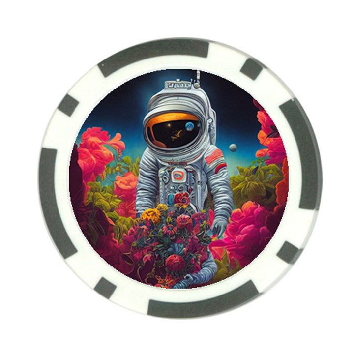 Astronaut Universe Planting Flowers Cosmos Galaxy Poker Chip Card Guard