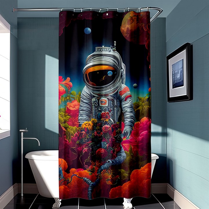 Astronaut Universe Planting Flowers Cosmos Galaxy Shower Curtain 36  x 72  (Stall) 