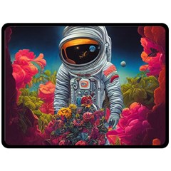 Astronaut Universe Planting Flowers Cosmos Galaxy Double Sided Fleece Blanket (large) by Pakemis