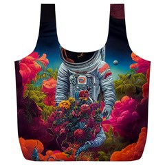 Astronaut Universe Planting Flowers Cosmos Galaxy Full Print Recycle Bag (xl) by Pakemis