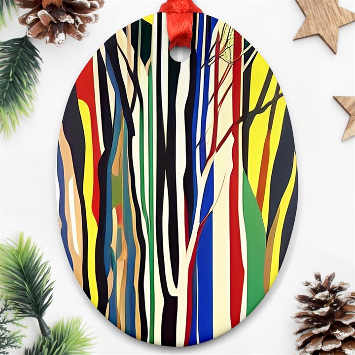 Abstract Trees Colorful Artwork Woods Oval Ornament (Two Sides)