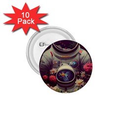 Astronaut Universe Planting Flowers Cosmos Art 1 75  Buttons (10 Pack) by Pakemis