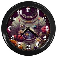 Astronaut Universe Planting Flowers Cosmos Art Wall Clock (black) by Pakemis