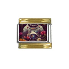 Astronaut Universe Planting Flowers Cosmos Art Gold Trim Italian Charm (9mm)