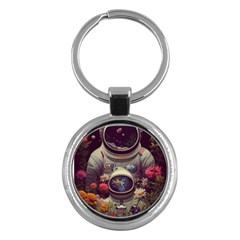 Astronaut Universe Planting Flowers Cosmos Art Key Chain (round)