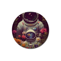 Astronaut Universe Planting Flowers Cosmos Art Magnet 3  (round) by Pakemis