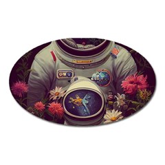 Astronaut Universe Planting Flowers Cosmos Art Oval Magnet by Pakemis