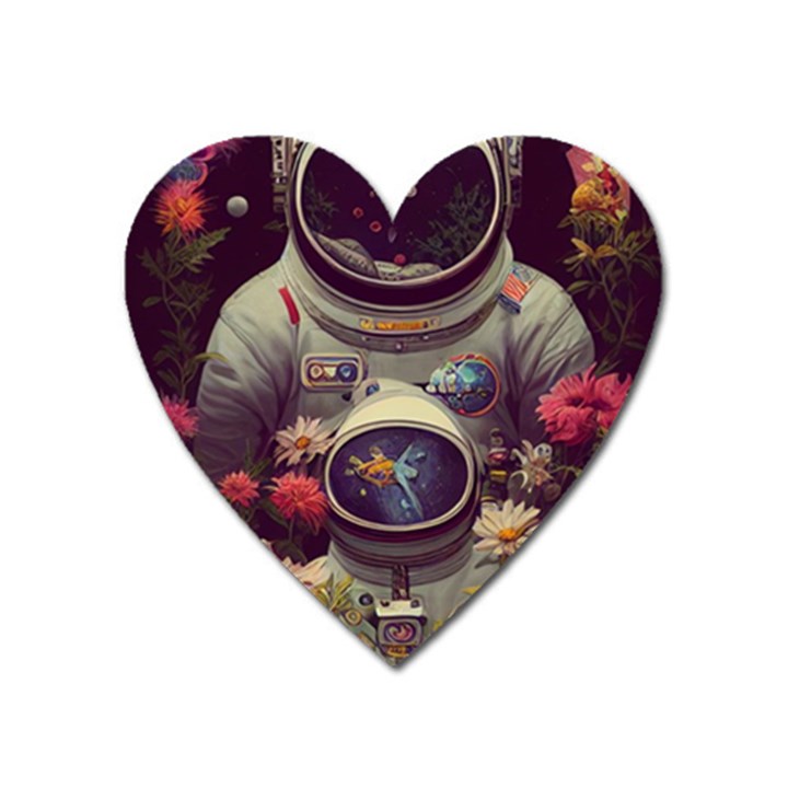 Astronaut Universe Planting Flowers Cosmos Art Heart Magnet