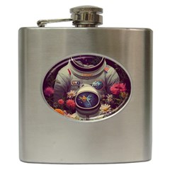 Astronaut Universe Planting Flowers Cosmos Art Hip Flask (6 Oz) by Pakemis