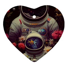 Astronaut Universe Planting Flowers Cosmos Art Heart Ornament (two Sides)