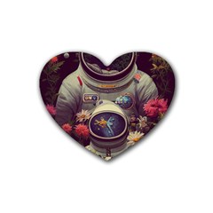 Astronaut Universe Planting Flowers Cosmos Art Rubber Heart Coaster (4 Pack) by Pakemis