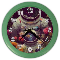 Astronaut Universe Planting Flowers Cosmos Art Color Wall Clock by Pakemis