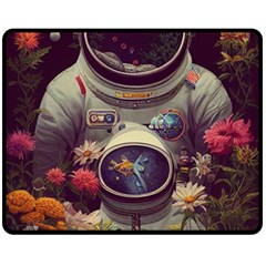 Astronaut Universe Planting Flowers Cosmos Art Fleece Blanket (medium) by Pakemis