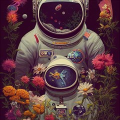 Astronaut Universe Planting Flowers Cosmos Art Play Mat (square) by Pakemis