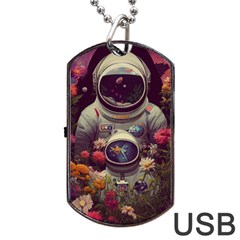 Astronaut Universe Planting Flowers Cosmos Art Dog Tag Usb Flash (one Side) by Pakemis