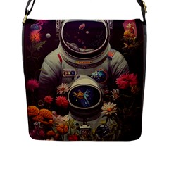 Astronaut Universe Planting Flowers Cosmos Art Flap Closure Messenger Bag (l) by Pakemis