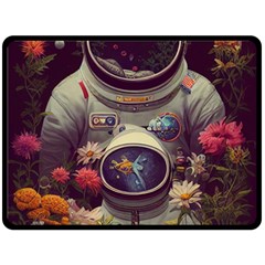 Astronaut Universe Planting Flowers Cosmos Art Double Sided Fleece Blanket (large) by Pakemis