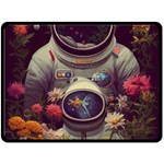 Astronaut Universe Planting Flowers Cosmos Art Double Sided Fleece Blanket (Large) 80 x60  Blanket Front