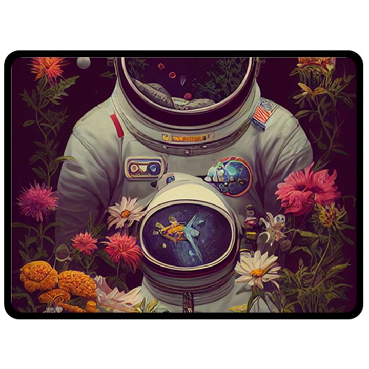 Astronaut Universe Planting Flowers Cosmos Art Double Sided Fleece Blanket (Large)