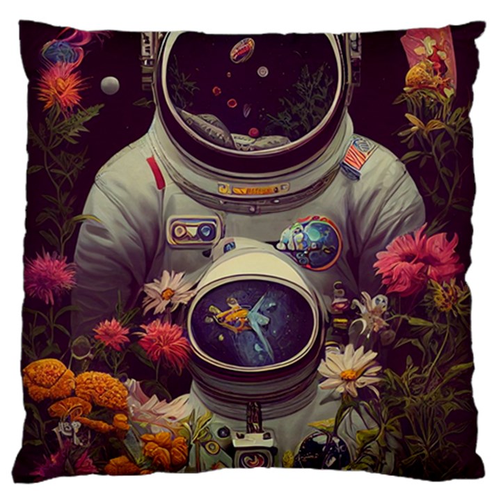 Astronaut Universe Planting Flowers Cosmos Art Large Flano Cushion Case (Two Sides)