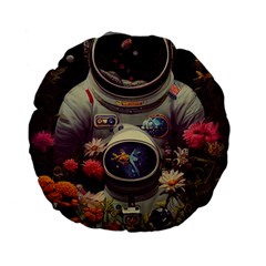 Astronaut Universe Planting Flowers Cosmos Art Standard 15  Premium Flano Round Cushions by Pakemis