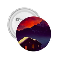 Cabin Mountains Snow Sun Winter Dusk 2 25  Buttons by Pakemis