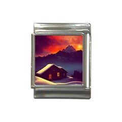 Cabin Mountains Snow Sun Winter Dusk Italian Charm (13mm) by Pakemis