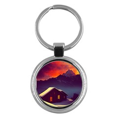 Cabin Mountains Snow Sun Winter Dusk Key Chain (round)