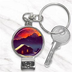 Cabin Mountains Snow Sun Winter Dusk Nail Clippers Key Chain by Pakemis