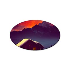 Cabin Mountains Snow Sun Winter Dusk Sticker Oval (100 Pack) by Pakemis