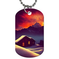 Cabin Mountains Snow Sun Winter Dusk Dog Tag (two Sides) by Pakemis