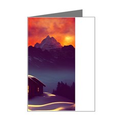 Cabin Mountains Snow Sun Winter Dusk Mini Greeting Card by Pakemis