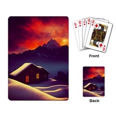 Cabin Mountains Snow Sun Winter Dusk Playing Cards Single Design (rectangle) by Pakemis