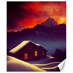 Cabin Mountains Snow Sun Winter Dusk Canvas 20  X 24  by Pakemis