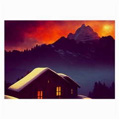 Cabin Mountains Snow Sun Winter Dusk Large Glasses Cloth by Pakemis