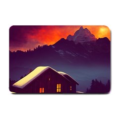 Cabin Mountains Snow Sun Winter Dusk Small Doormat by Pakemis