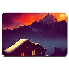 Cabin Mountains Snow Sun Winter Dusk Large Doormat by Pakemis