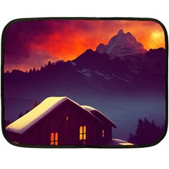 Cabin Mountains Snow Sun Winter Dusk Double Sided Fleece Blanket (mini) by Pakemis