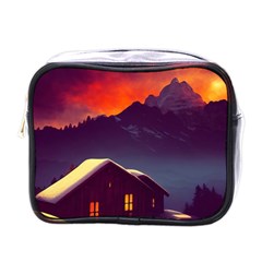 Cabin Mountains Snow Sun Winter Dusk Mini Toiletries Bag (one Side) by Pakemis