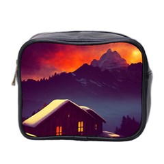 Cabin Mountains Snow Sun Winter Dusk Mini Toiletries Bag (two Sides) by Pakemis