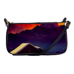 Cabin Mountains Snow Sun Winter Dusk Shoulder Clutch Bag by Pakemis