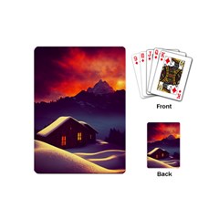 Cabin Mountains Snow Sun Winter Dusk Playing Cards Single Design (mini) by Pakemis