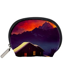 Cabin Mountains Snow Sun Winter Dusk Accessory Pouch (small) by Pakemis