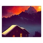 Cabin Mountains Snow Sun Winter Dusk Double Sided Flano Blanket (Large) 80 x60  Blanket Front